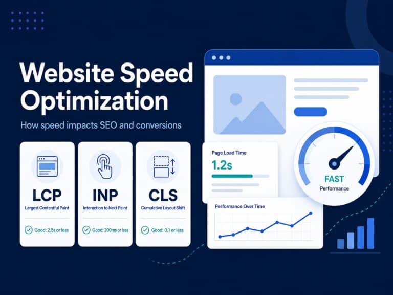 graphic showing website speed optimization and seo conversions